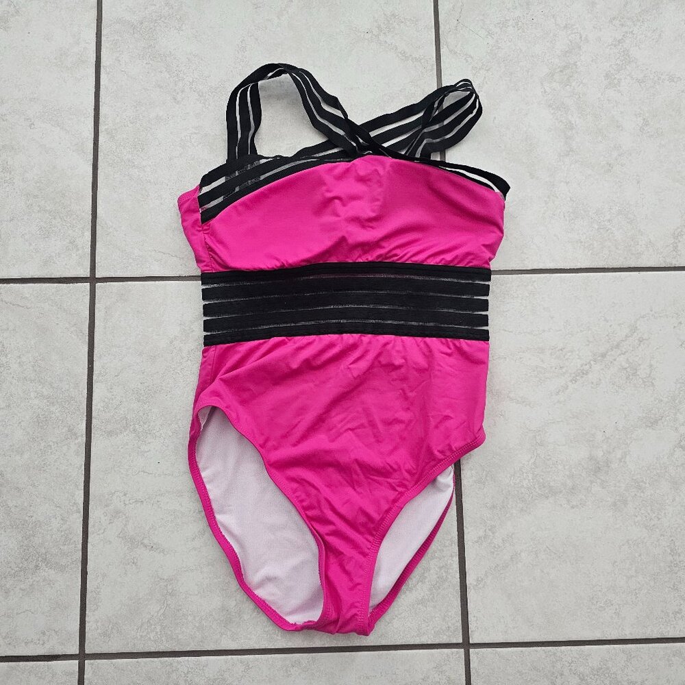 Hilor Women's Swimsuit Front Crossover Hollow Monokini Rose Red M/8-10